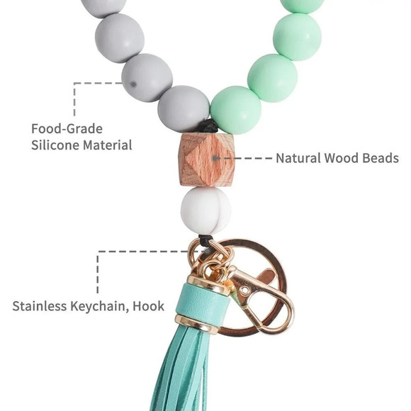 Tassel Silicone Forthee Wristlet Key  Ring Bracelet Beaded Key Chains for Women - Picture 3 of 7